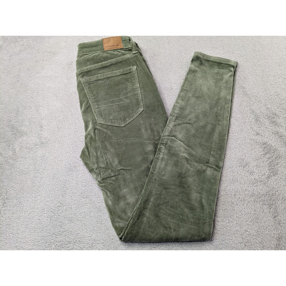American Eagle Olive Green Corduroy‎ Hi-Rise Jeggings Womens Size 2 Long Stretch
